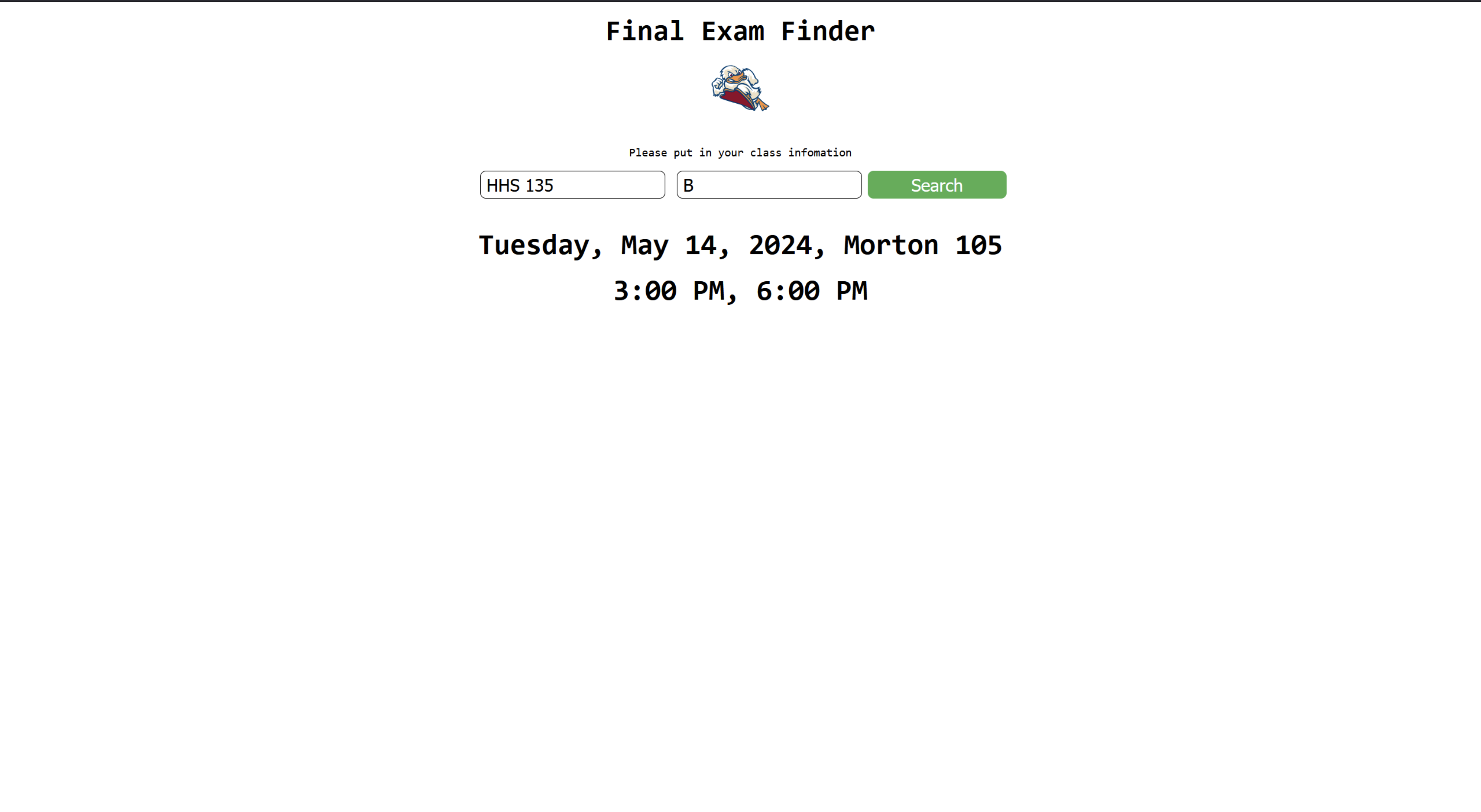 Final Finder for Stevens Institute of Technology